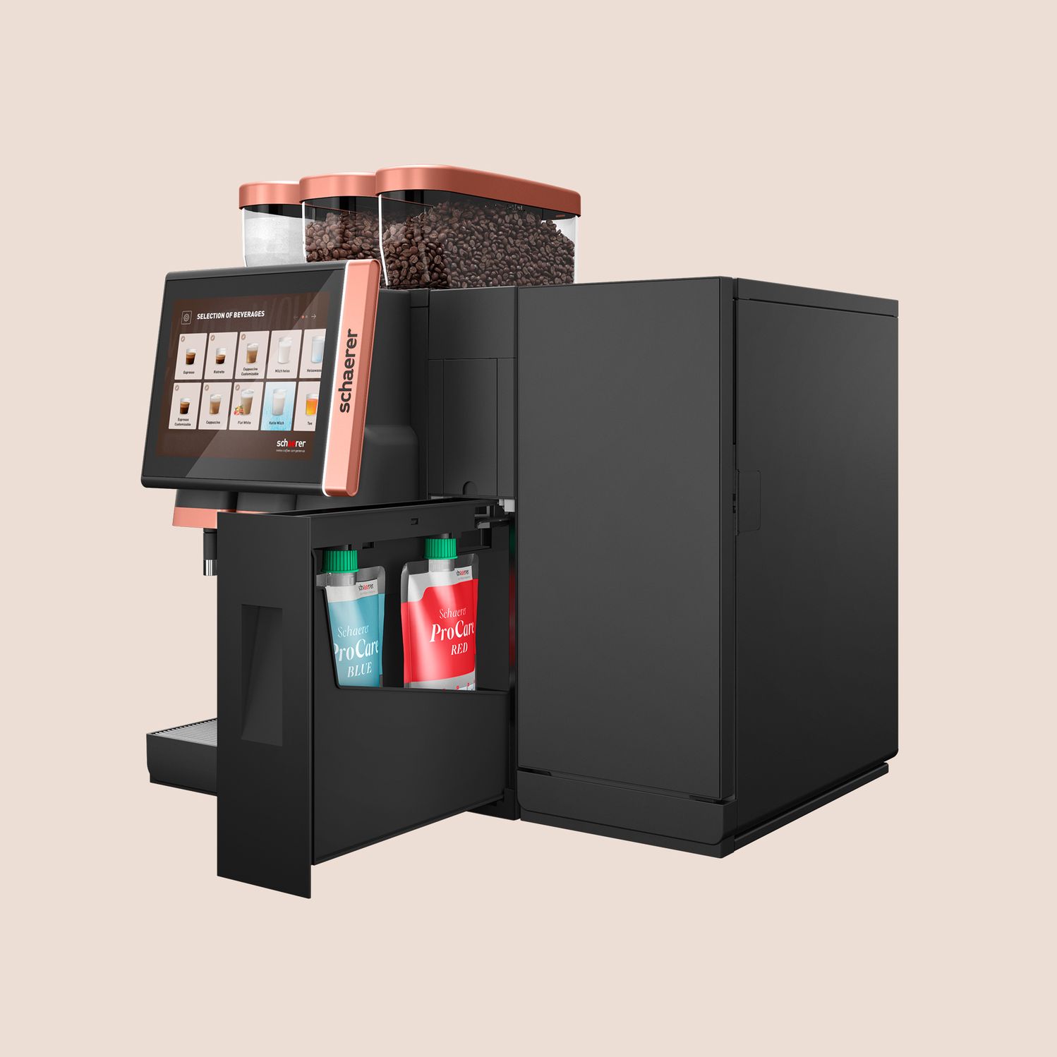Schaerer coffee machine with ProCare cleaning unit on the side