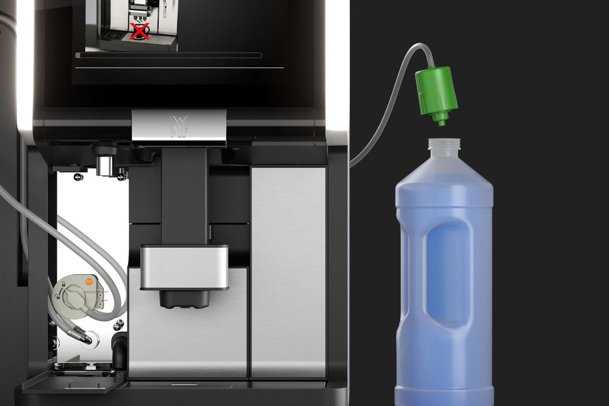 WMF AutoClean System mit an die Kaffeemaschine angeschlossener Reinigungsflüssigkeit
