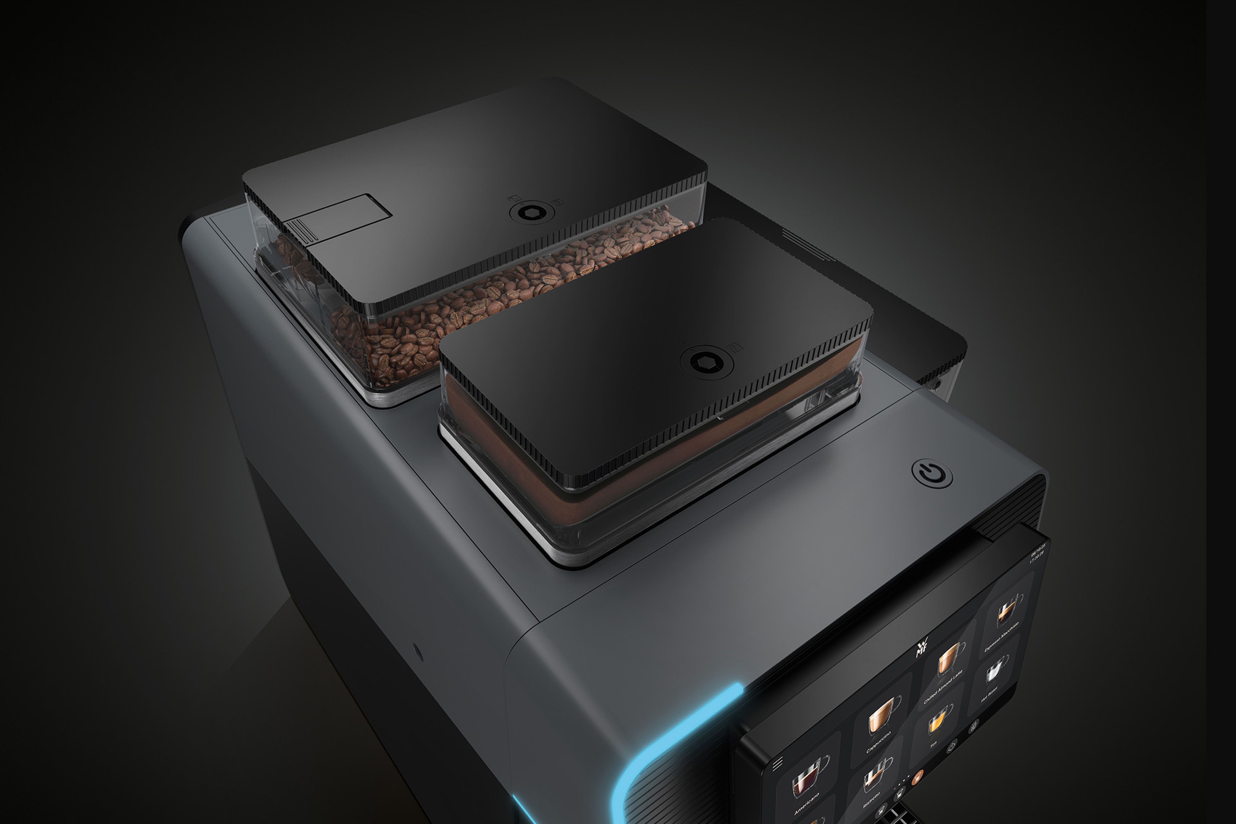 WMF Elevation 10 professional coffee machine close up of Hopper Chocolate Powder