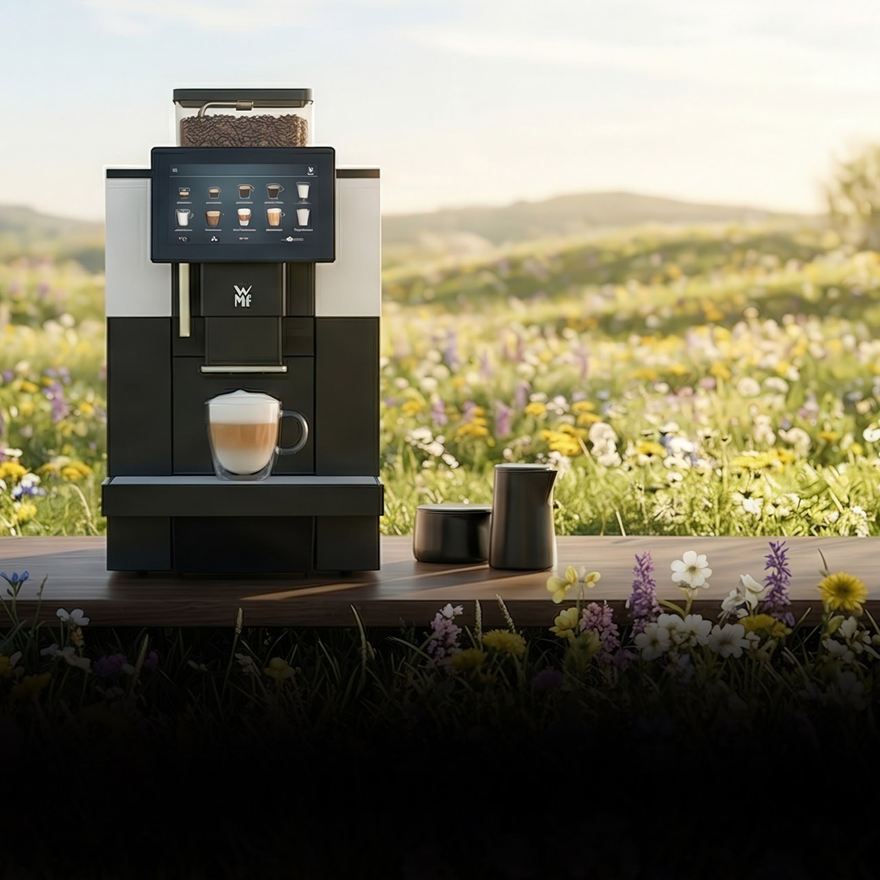 Kaffeemaschine WMF 950 S in frühlingshafter Blumenwiese