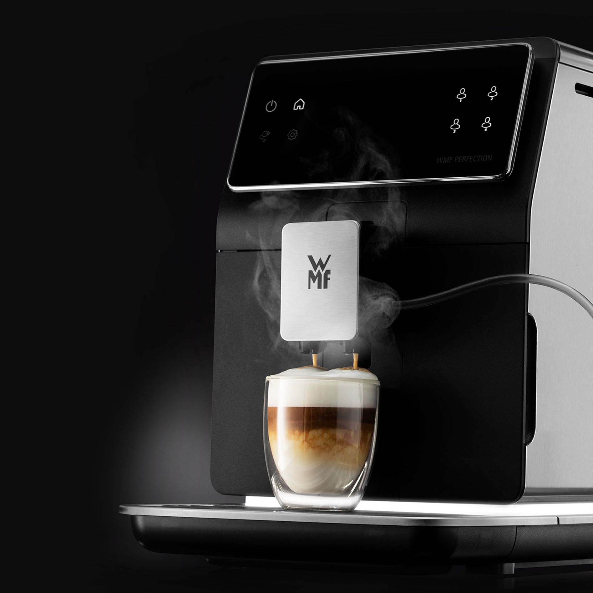 WMF Perfection Office fully automatic coffee machine with coffee and milk drink