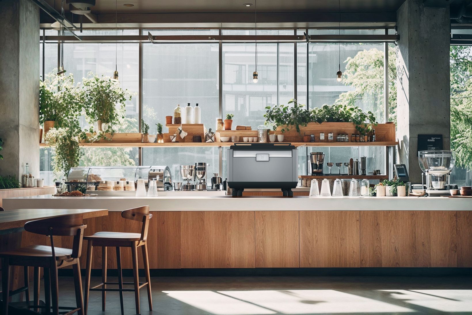 Counter in coffee shop with WMF espresso NEXT